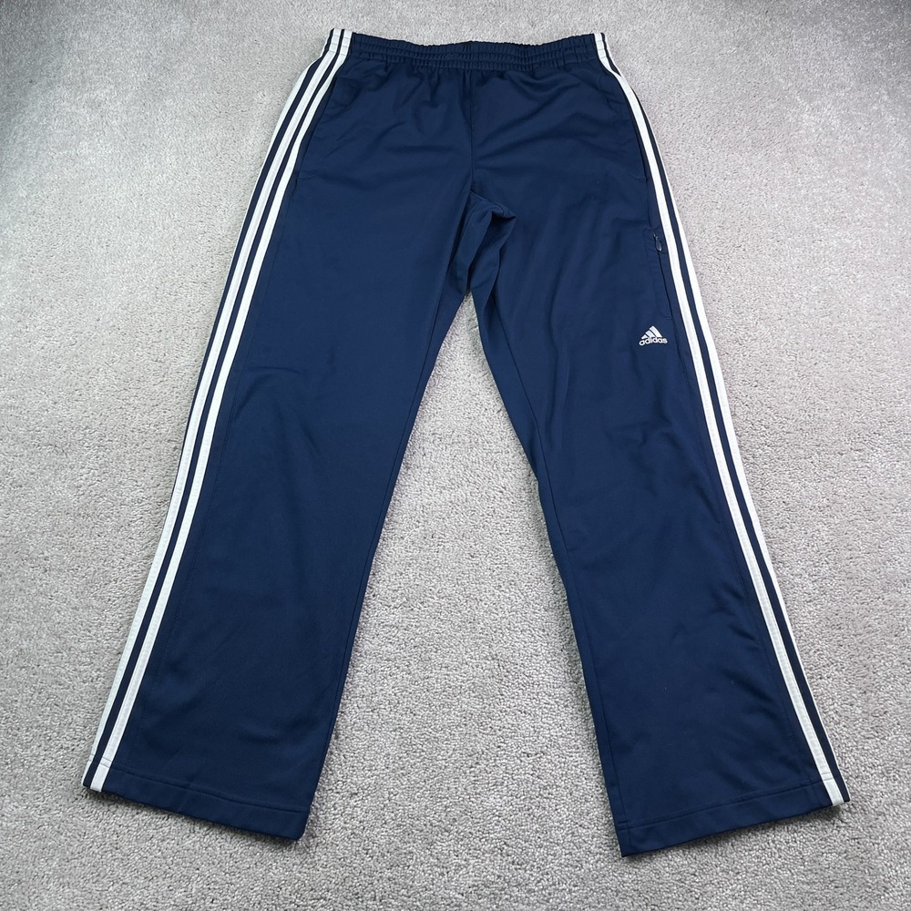 Adidas Pants Mens Medium Navy Blue 3 Stripe Track Knit Activewear Sweatpants Gym